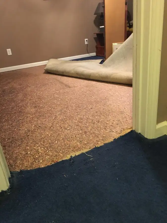 Carpet pad removal revealing water damage during Drying & Dehumidification in Harker Heights